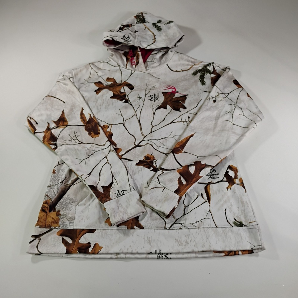 Ten Buck Women's Large White/Camo Pink Inner Pullover Hoodie